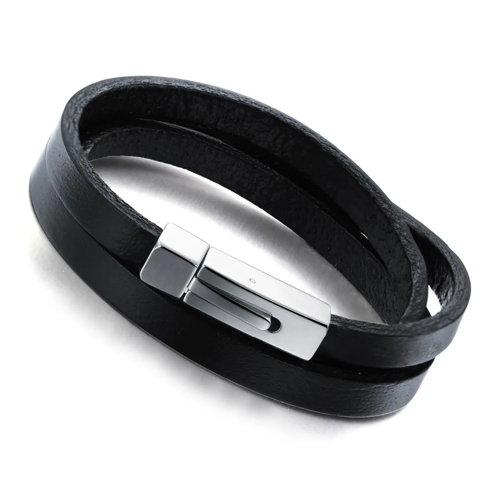 

FATE LOVE Vintage Black Wrap Bracelet Genuine Leather Bangle for Men Women Unisex wristlet Bracelete