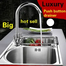 Квартира большой двойной кухонный паз раковина Кнопка слив роскошный 0,8 мм 304 Нержавеющая сталь Горячая 810x450 мм