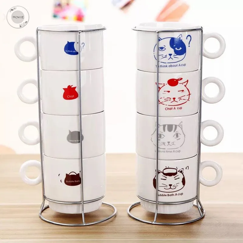 HOMIE Cute Cat animal Coffee Cup Set ceramics Mugs with Iron shelf creative Drinkware Coffee Tea CupsSimple Home Office Coffee19