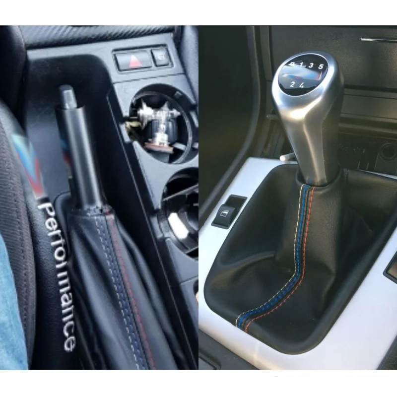 

NEW 2pcs Car Leather Gear Head Shift Knob Cover Handbrake Grip Car Hand Brake Covers Case