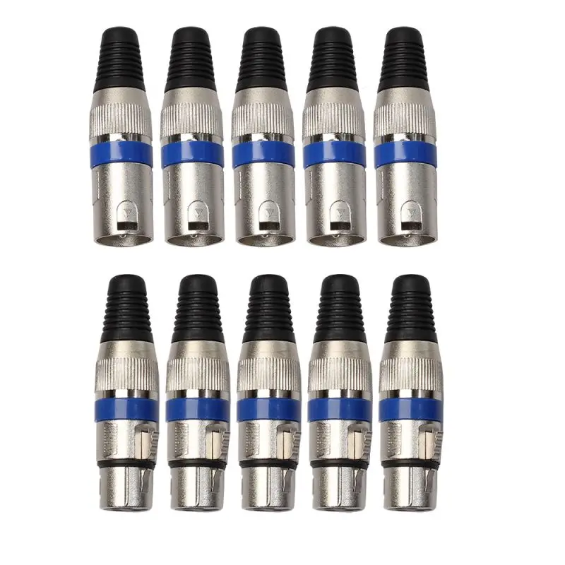 

5 Pairs XLR 3 Pin Female MIC Jack Plug Audio Microphone Blue Cable Connector