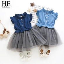 HE Hello Enjoy/летние платья для девочек; коллекция года; Детские платья на свадьбу для девочек; платье принцессы без рукавов из джинсовой сетки; элегантное детское платье