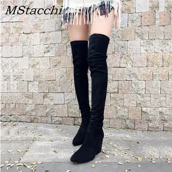 

MStacchi Comfortable Female Sexy Women Over The Knee Boots Chic Pointed Toe Side Zip Long Boots Stretch Slim Thight High boots