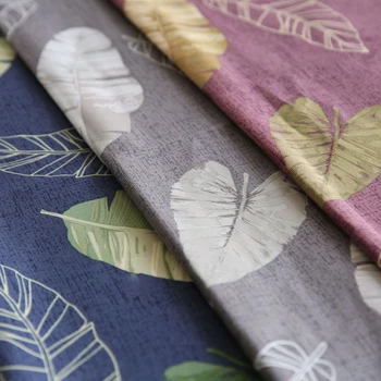 

Green leaf printing and artistic thickening full cotton canvas DIY pure cotton shawl pillow cloth