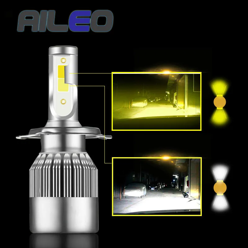 Суперъяркая лампа AILEO для автомобильных фар H1 led H3 H4 H7 Led 3000k 6000K двухцветная фара H8