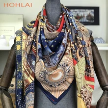 Модный дизайн, квадратный шелковый шарф для женщин, бандана с принтом, Женская шаль, хиджаб, элегантная повязка на голову, кольцо, шарфы, обертывания, 130*130 см