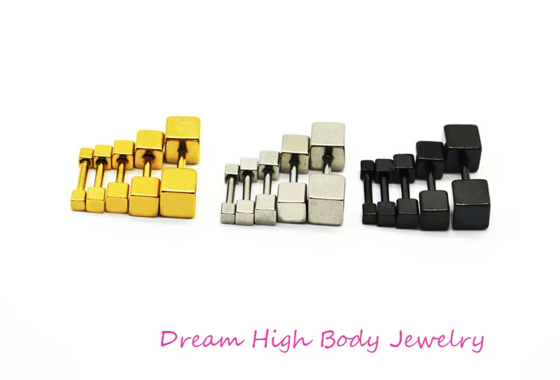

New Arrive Quartet 2 3 4 5 Mm Square Stud Earrings Black Earrings Titanium Barbell Punk Simple Body Piercing Jewelry For Women