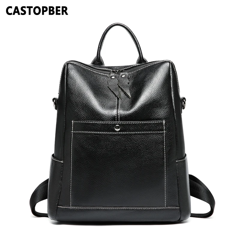 

Women Backpack Genuine Leather Fashion Bag for Teenage Students Cowhide Large Capacity High Quality Ladies Designer Bags Famous