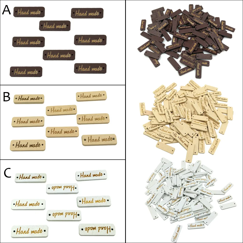 Деревянные украшения ручной работы 50 шт Деревянный Цвет деревянная надпись «ручная работа» 2 отверстия для шитья скрапбукинга 30 мм