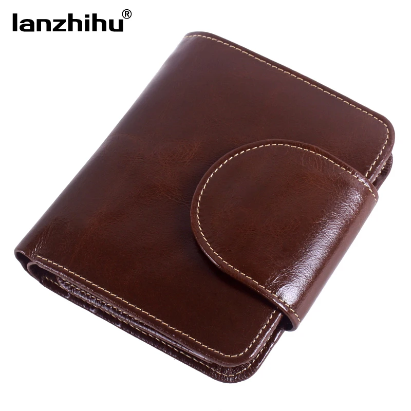 

Fashion Small Genuine Leather Wallet for Women Retro Vintage Cowhide Short Walelts Oil Wax Leather Card Holder Coin Pocket Purse