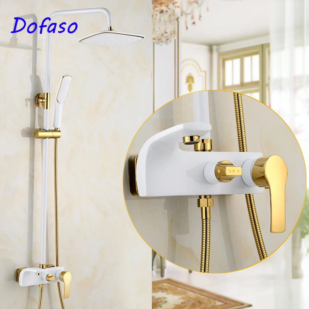 

Dofaso luxury antique white gold shower Faucet Cold and hot Water Mixer black gold rain bath Shower set retro