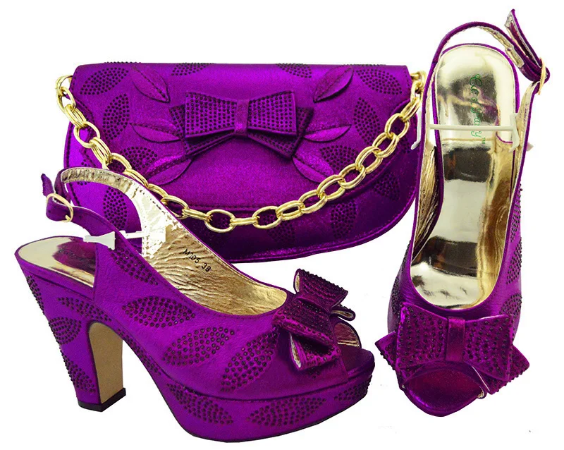 

Purple Color Matching Italian Shoe and Bag Set for Nigerian Wedding Women Party Wedding Shoes and Bag Sets and Bag M005