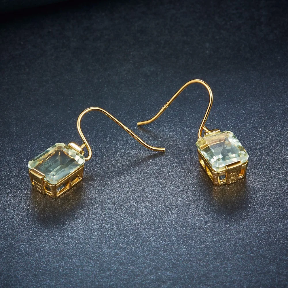 Серьги кольца Hutang из серебра 925 пробы с натуральным камнем карата и зеленым