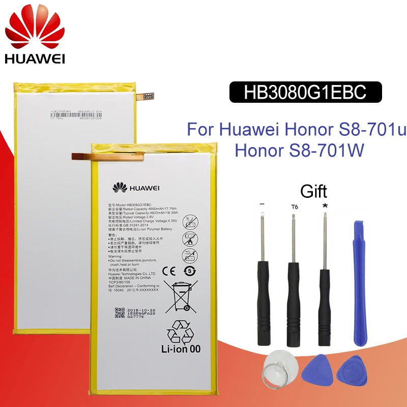 

Hua Wei Original Tablet Battery HB3080G1EBC/HB3080G1EBW for Huawei Mediapad M1 8.0 T1-821W/823l M2-803L Honor S8-701W 4800mAh