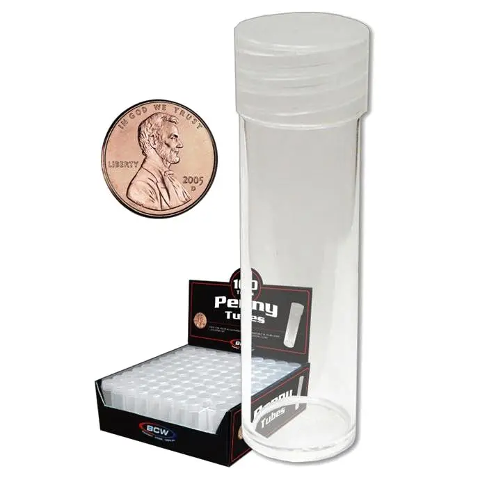 10x Coin Storage Tubes, Transparent plastic with screw on tops for