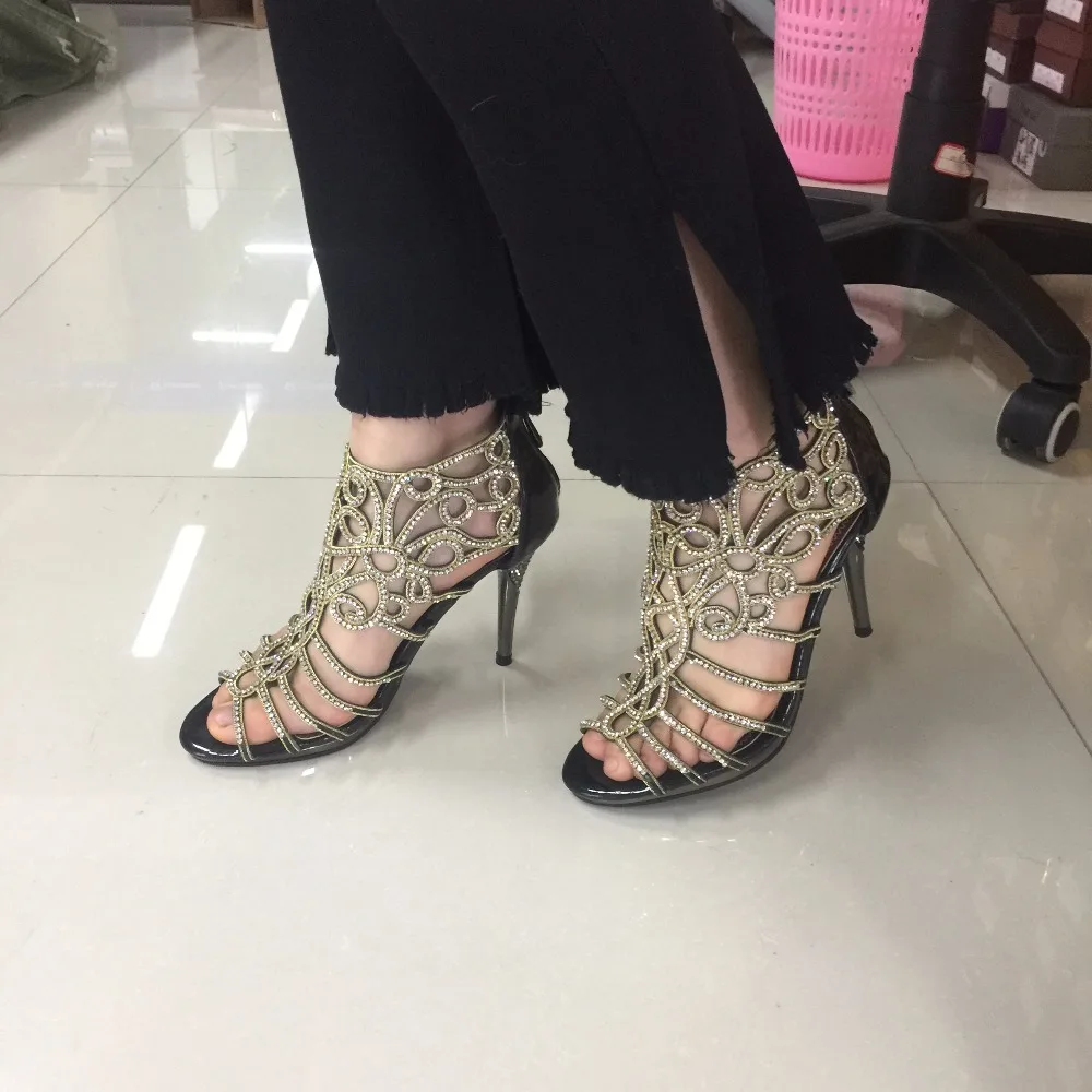 black high heels with diamond strap