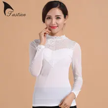 2016 Hot Sale Women Spring Autumn Tops Tees Strapless High Model Lace Fabric Comfortable Sexy Slim tshirts femininas Plus Size