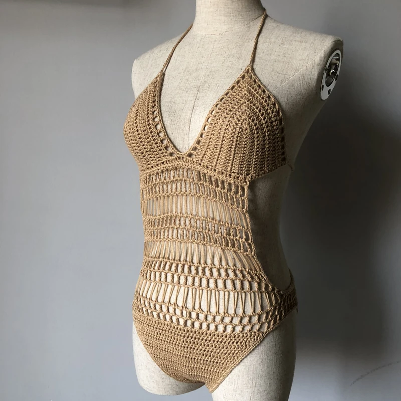 Crochet one piece backless sexy monokini high cut Jumpsuit Knitting Bikini Set Swimwear Swimsuit Beachwear