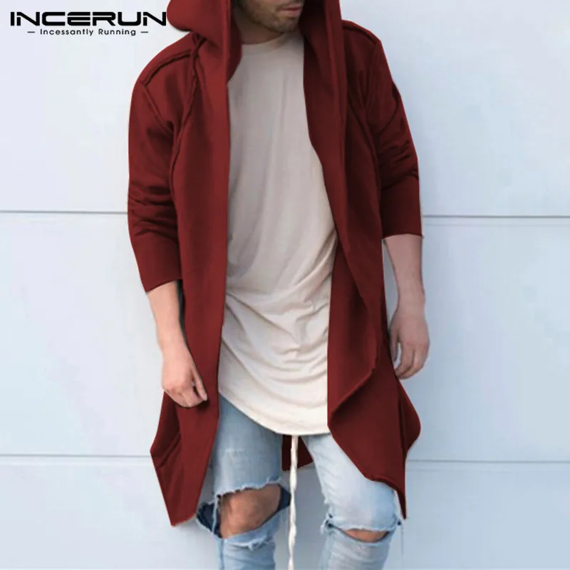 2018 Hiphop Mens Hoodies Sweatshirts Mantle Hoody Long Irregular Hem Hombre Solid Loose Fit Hoody Autumn Long Sleeve Cardigan