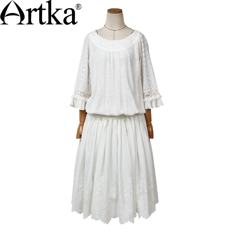Artka женская весна чешские белое платье новое поступление дышащий материал современной леди свободного покроя хлопка платья LA14357X