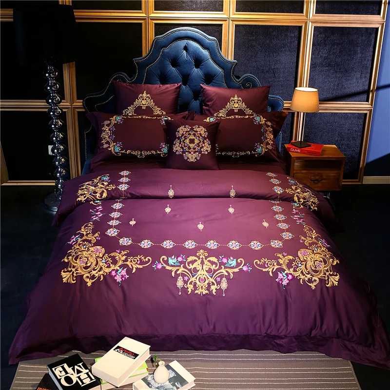 

4/6/7Pcs High TC Pima Cotton luxury palace Bedding Set Golden Embroidery Duvet cover set Bed Sheet Pillowcases Queen King Size