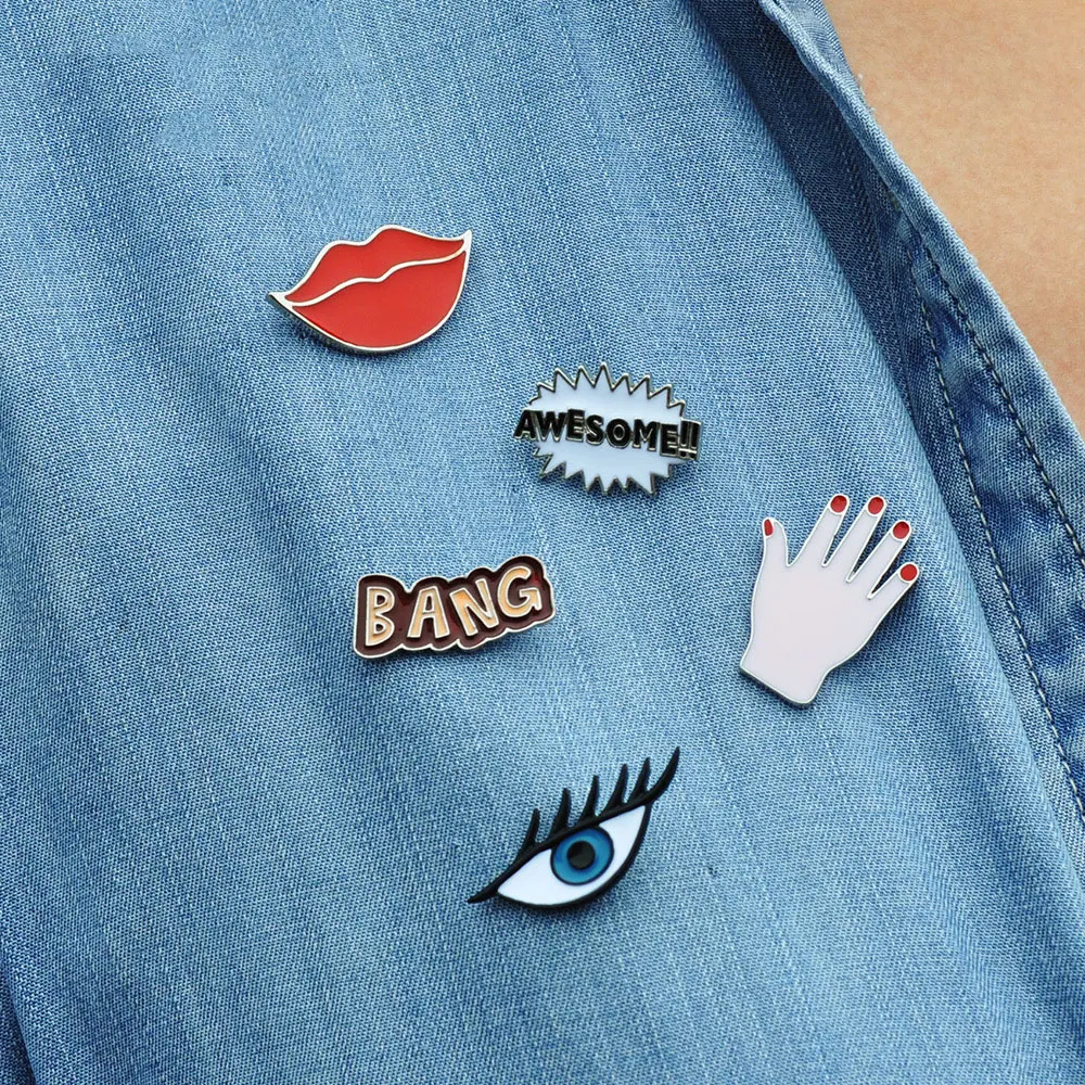 1 Pc Sexy Lips Eyes Badges Palm Lady Brooch Cartoon Pins Letters Metal