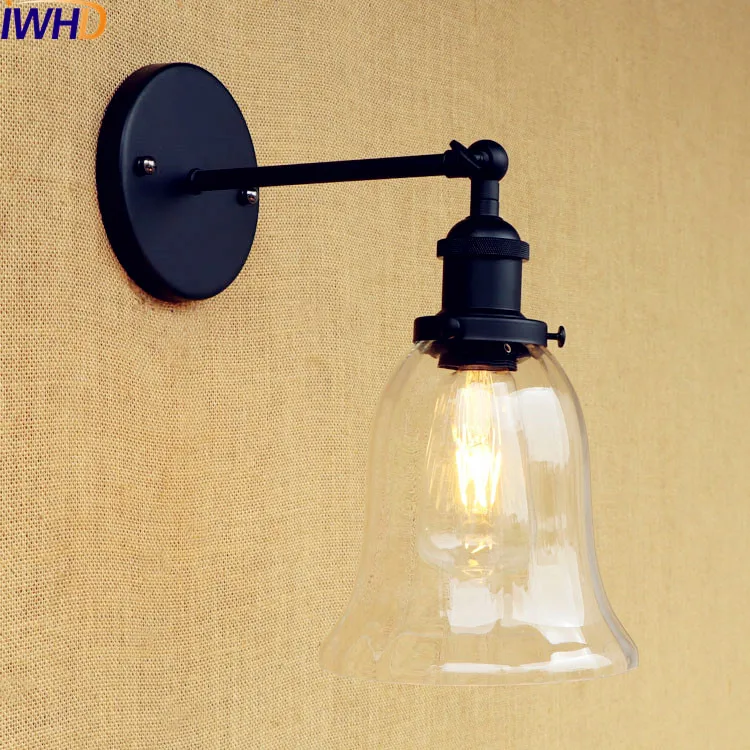 

IWHD Balck Glass Retro Wall Lamps Loft Home Lighting industrial Vintage Wall Sconce Edison LED Stair Light Arandela De Parede