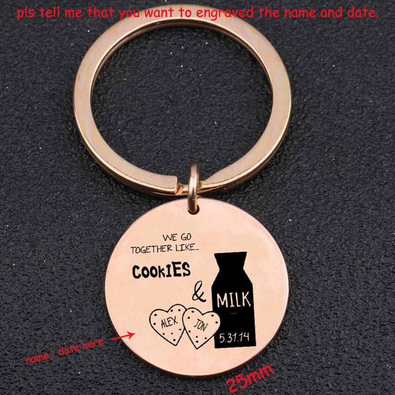 

Stick Figure Milk Bottle Keychain Engraved We Go Together Like Cookies And Milk Personalized Name And Date Lover Exclusive Gift