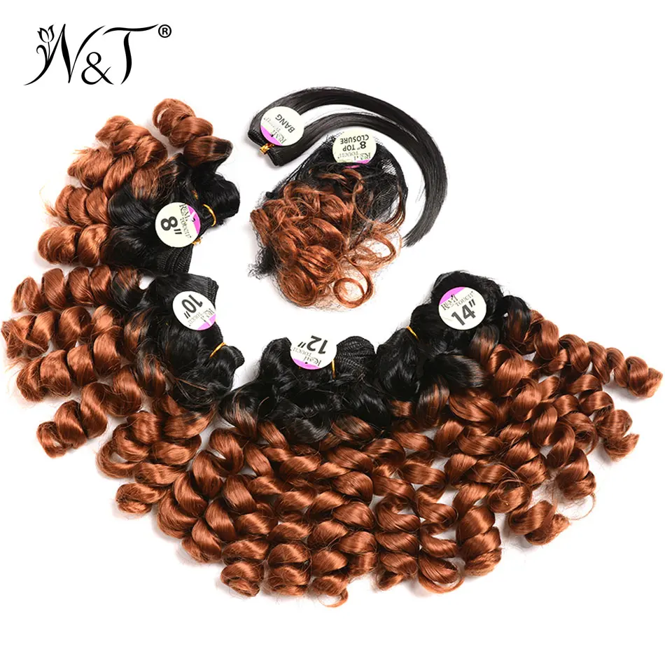 Ombre Bouncy Curl With Synthetic Closure 4pcs Curly Hair Weave New |