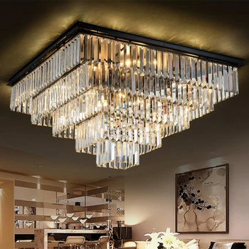 

Jmmxiuz led living room lamp square crystal lamp ceiling lamp modern minimalist bedroom restaurant atmospheric chandelier