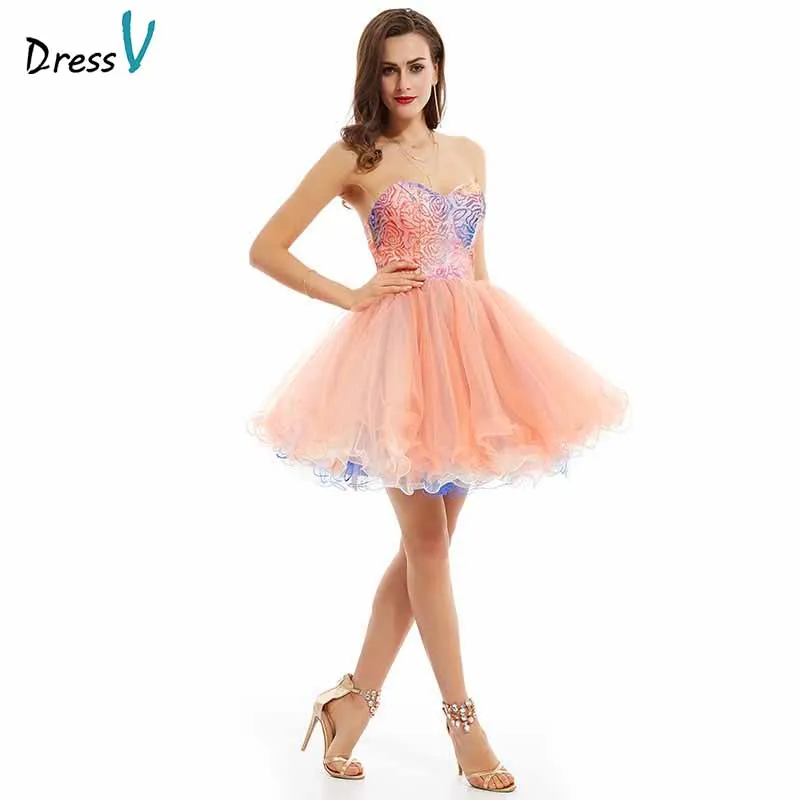 

Dressv pink elegant homecoming dress cheap a line strapless sequins printing knee length homecoming&graduation dresses