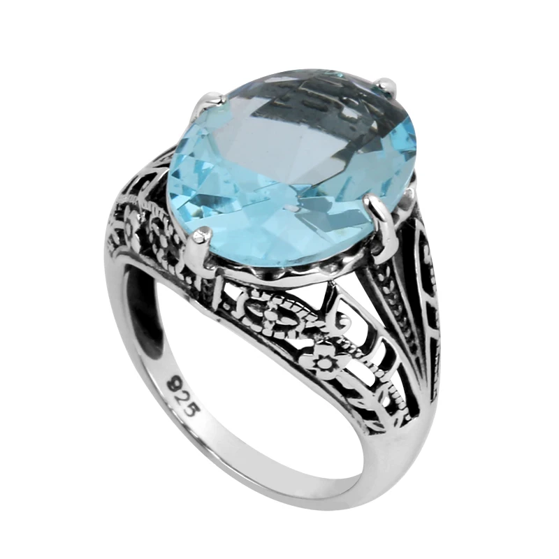 Szjinao Factory Sales Fashion SilverAntique Jewelry Wholesale Cocktail Ring Vintage Rhinestone Women 925 Sterling Silver Ring