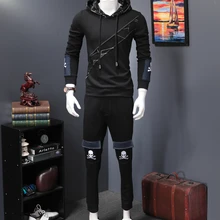 Мужские спортивные костюмы зимние куртки с капюшоном из чистого хлопка штаны, толстовка комплект из 2 предметов толстовки B652