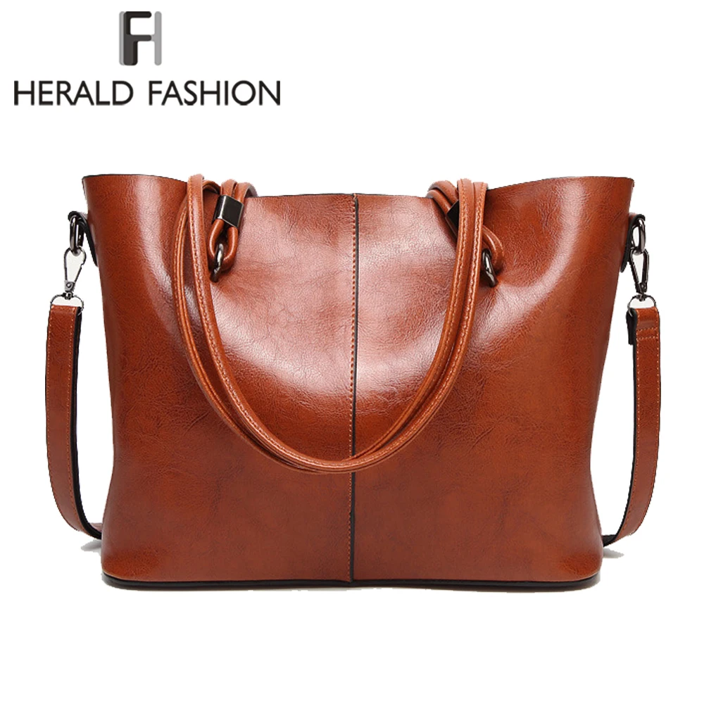 

Herald Fashion Large Capacity Women Tote Bags Quality Leather Handbag Vintage Female Shoulder Bag Lady's Messenger Bags Bolso