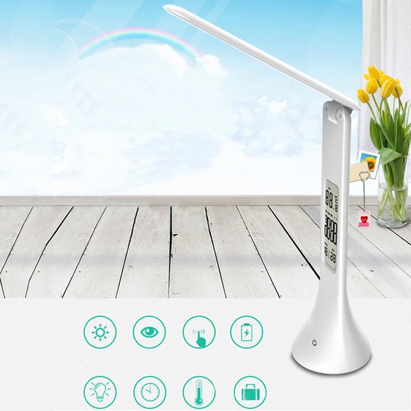

LED Desk Lamp Foldable Dimmable Touch Table Lamp with Calendar Temperature Alarm Clock table Light night lights