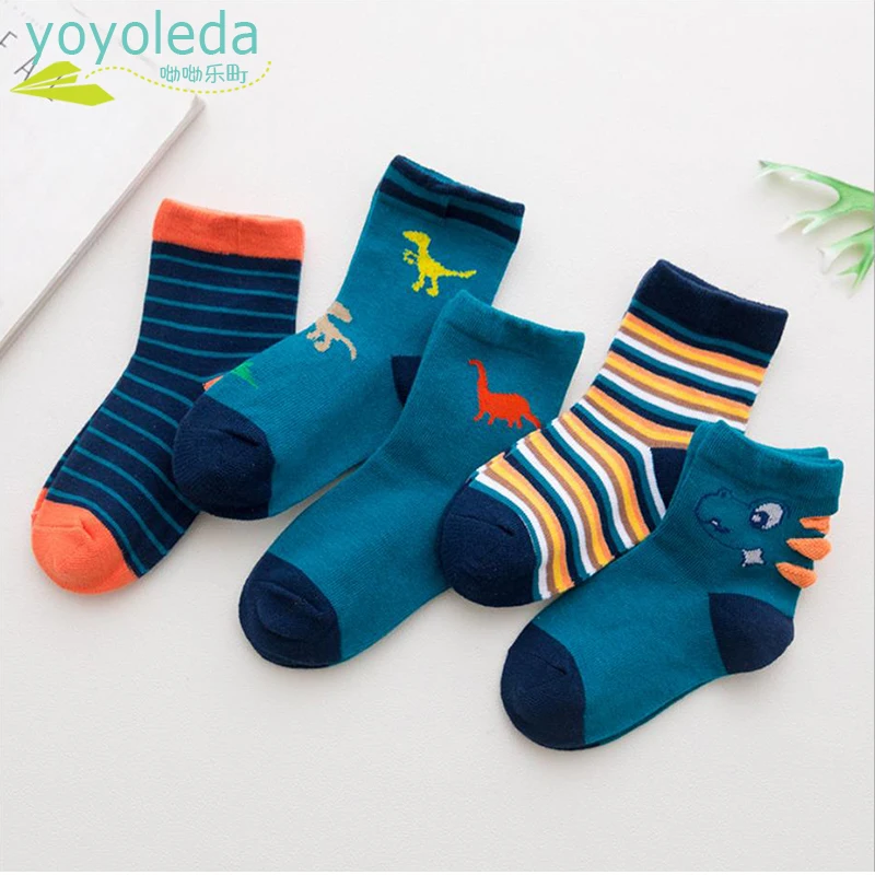 

Warm Baby Boy Foot Socks 5 Pairs Lot Cotton Toddler Boy Socks Dinosaur Cartoon Autumn Winter Mid Tube Socks For Boys Girls