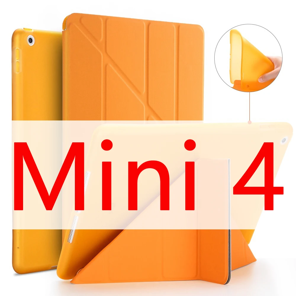 Чехол для iPad Mini 4 Mini 3 2 1 Mini 5 чехол из искусственной кожи Трансформеры умный чехол для iPad чехол 7," с силиконовой мягкой задней крышкой - Цвет: Orange 4