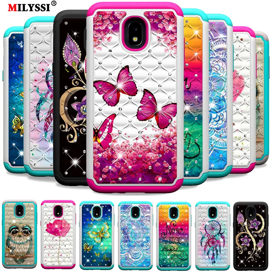 

2 in1 Diamond Phone Case for Samsung Galaxy J3 2018 (us) Colorful Flicker Pattern TPU+PC Phone Cover Cases for J3 2018 US