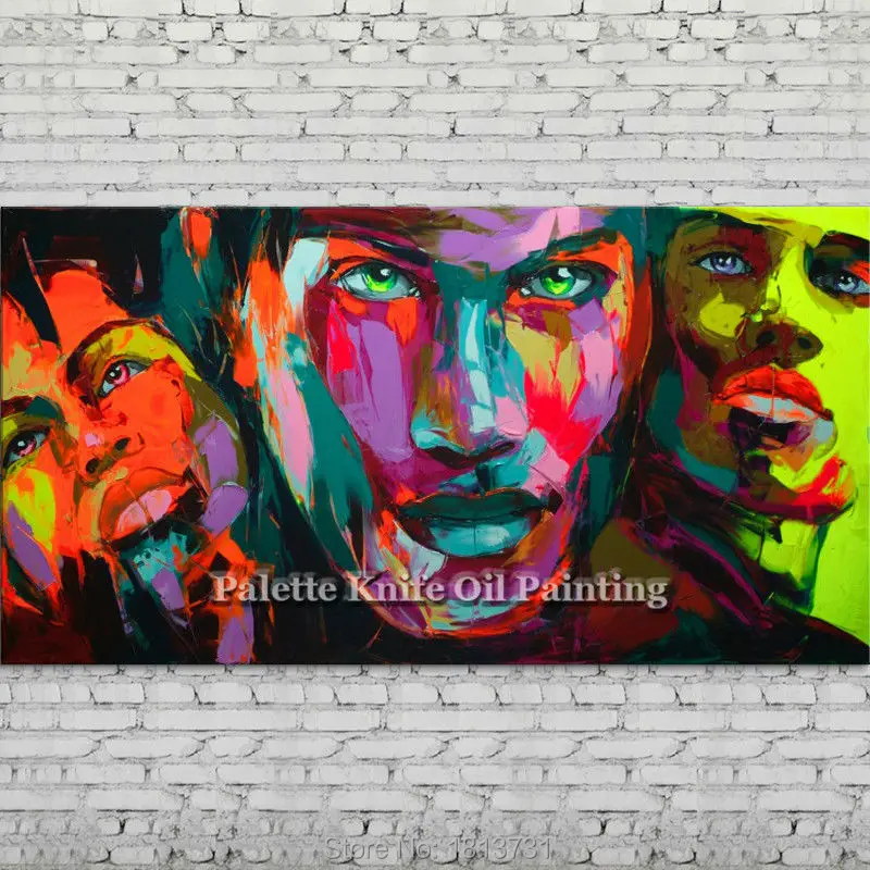 

Hand painted Francoise Nielly Palette knife portrait Face Oil painting Character figure canva wall Art picture for living room 4