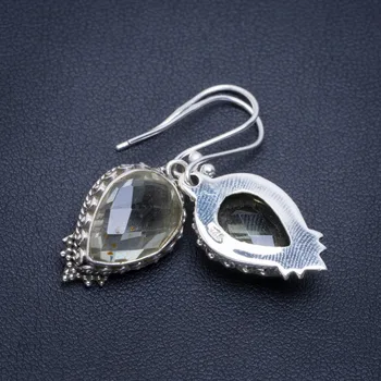 

Natural Green Amethyst Handmade Unique 925 Sterling Silver Earrings 1.5" A2216