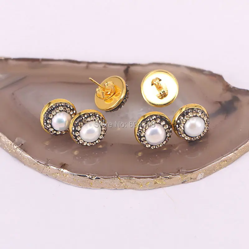 

10Pairs Zyunz Gold Color Rhinestone with Pearl Stud Earrings Jewelry For Women