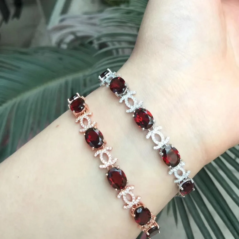  Naturel rouge 7*9mm grenat gemme mode luxueux Bracelet naturel pierre gemme Bracelet S925 argent fi