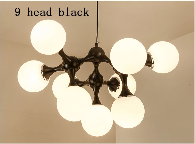 Скандинавский дизайн ретро E27 черный белый шар светодиодный потолочный Люстра светильник люстры лампа для лофт кухня гостиная спальня прихожая - Цвет абажура: 9 head black