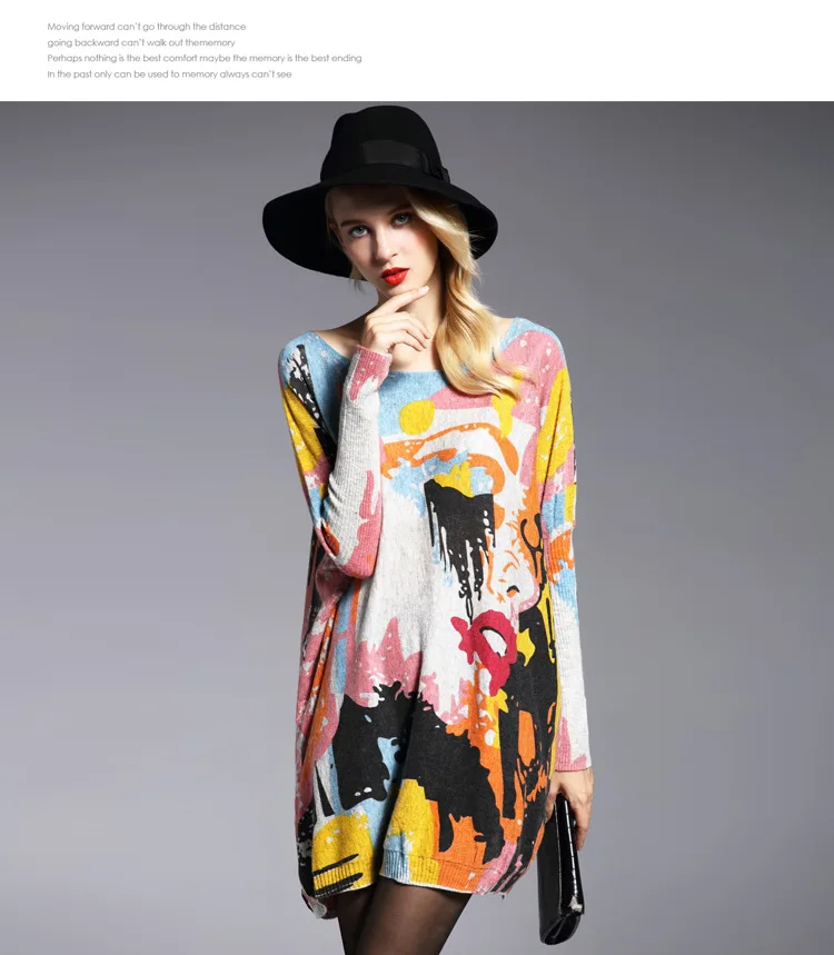 Spring and winter winter Europe and the United States fat mm was large size knit women sweater loose printed hedging long-sleeved sweater (3)
