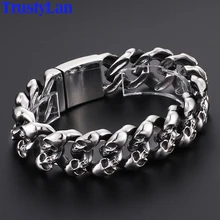 TrustyLan панк-рок мужские браслеты и браслеты с черепом хип-хоп никогда не выцветает нержавеющая сталь 19 мм призрак браслет-цепочка мужские ювелирные изделия