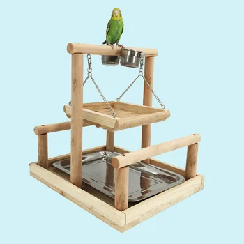 

Bird training supplies solid wood bird stand anklet foot ring stainless steel tray meal cup parrot playground ZP6271553