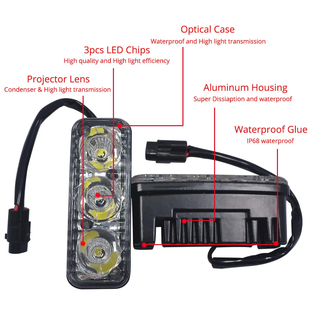 2X авто светодиодный прочный автомобильный дневной ходовой светильник 3 светодиодный DRL Дневной светильник белый DC 12 В фара для вождения стояночный противотуманный указатель поворота светильник s