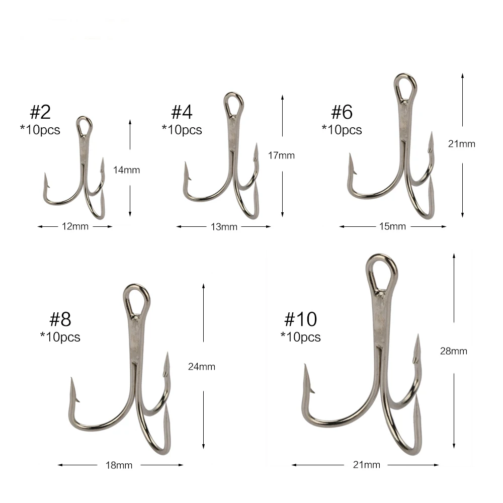 Goture тройные рыболовные крючки очень острые высокие крючки из углеродистой стали набор с пластиковые коробки для снастей размер 2-10 50 шт./кор