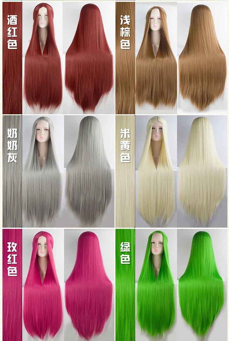 MUMUPI Cos Wig Blonde Blue Red Pink Grey Purple Hair for Party 100CM Long Straight Synthetic cosplay Wigs for Women