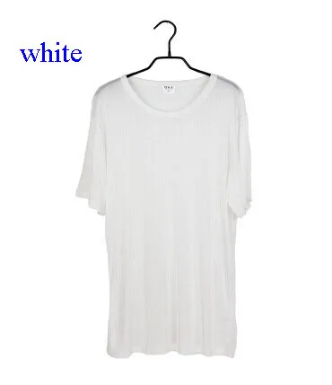 Мужская Трикотажная футболка из натурального шелка, Мужская футболка из чистого шелка с коротким рукавом, Мужская футболка из шелка с круглым вырезом - Цвет: White